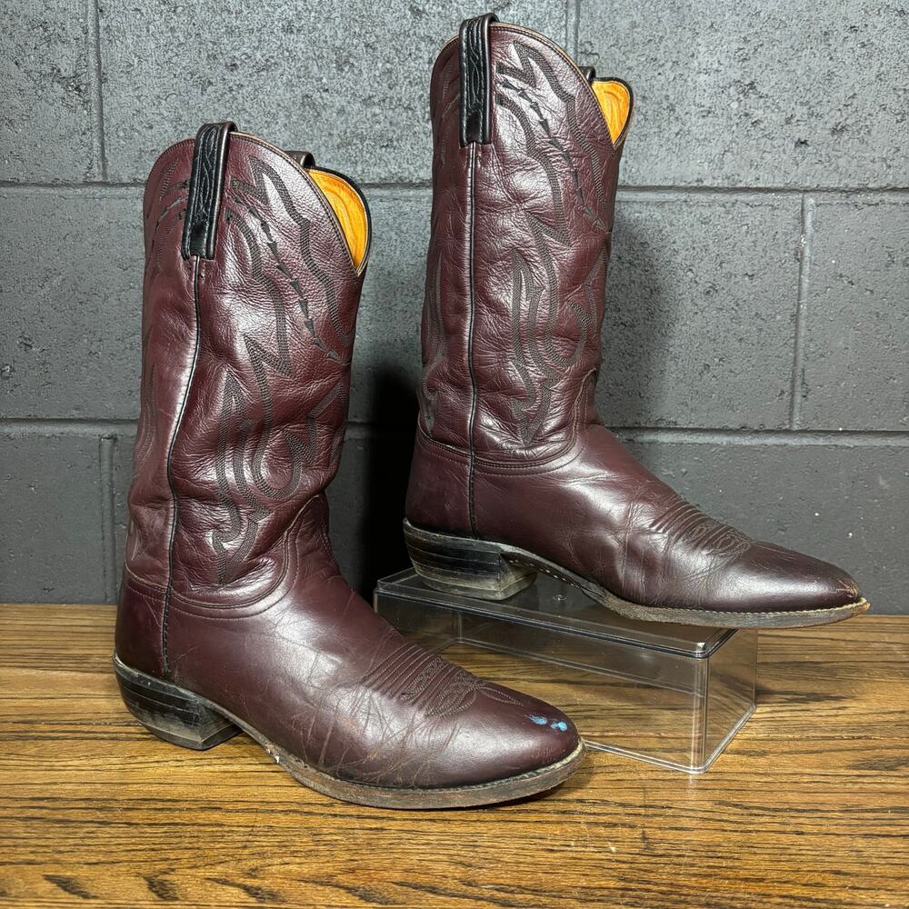 Lucchese 2000 Men’s Black Cherry Leather Western Boots Size 10 2E USA